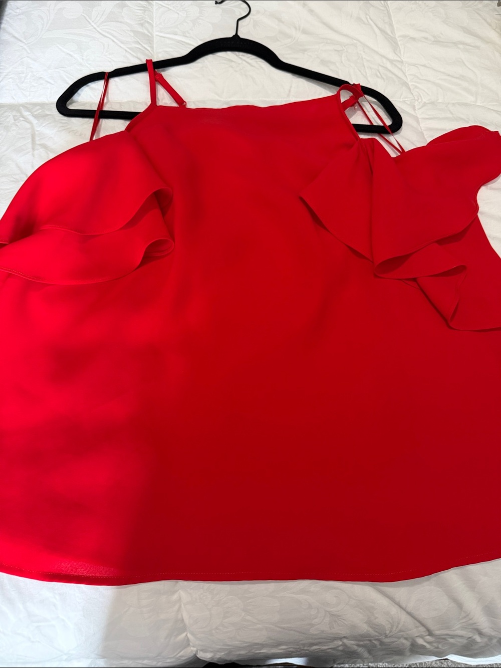 Sugarlips Red Ruffle Cold-Shoulder Blouse